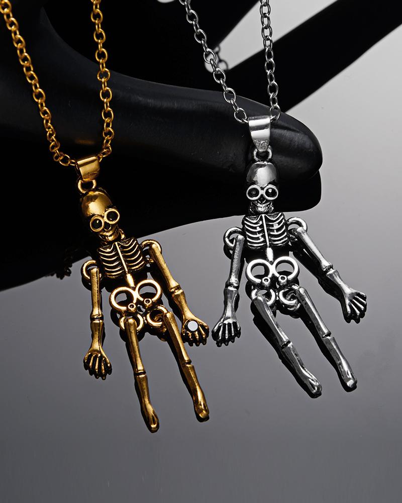 2pcs Halloween Holding Hands Skeleton Couple Necklaces Set