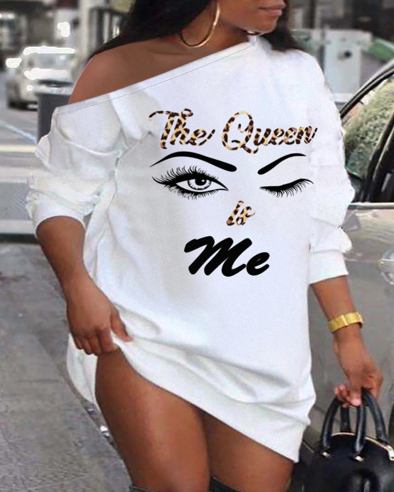 Plus Size The Queen Is Me Figure Print Casual Dress
