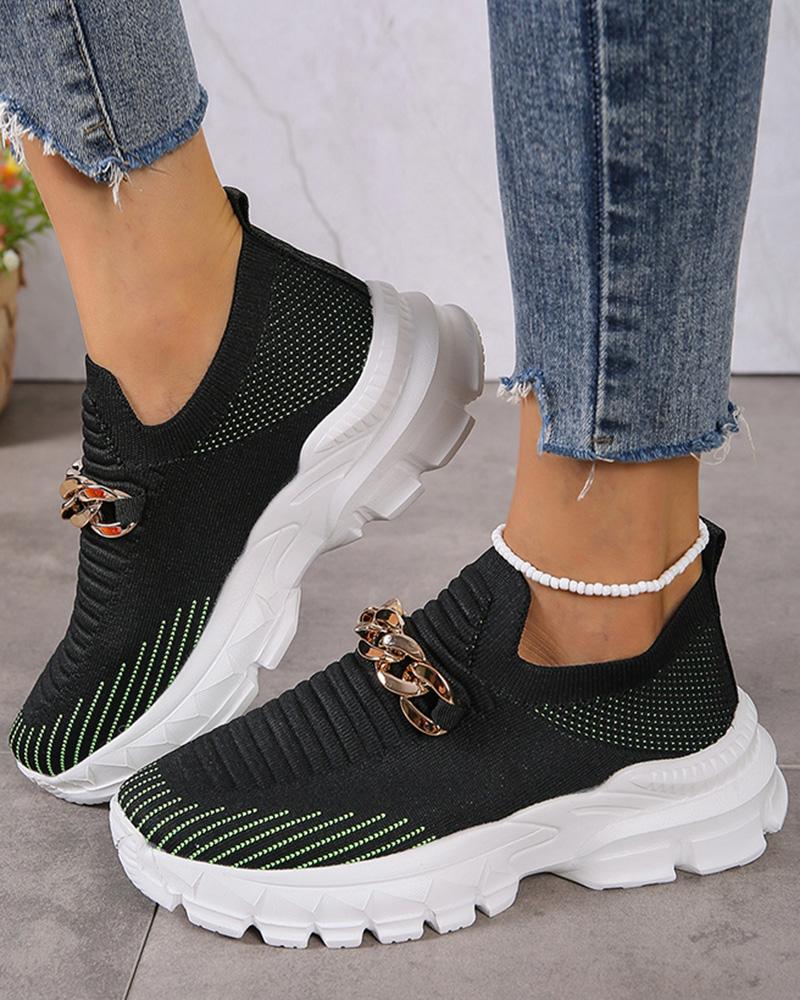 Breathable Chain Decor Platform Slip-On Sneakers