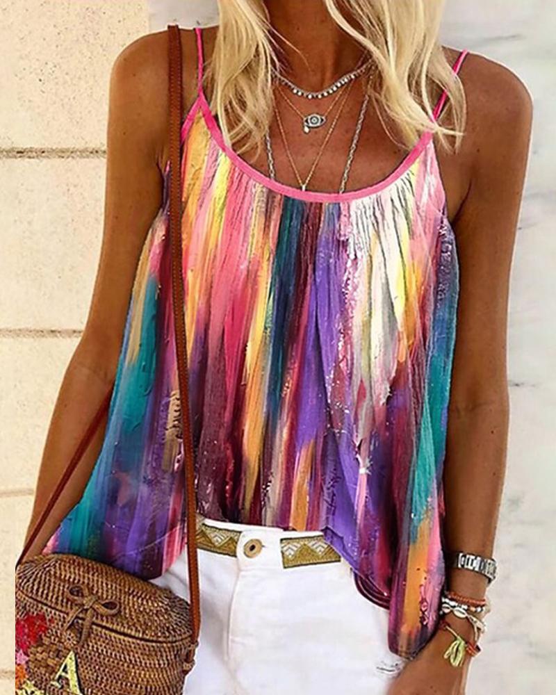 Tie Dye Print Ruched Flowy Tank Top