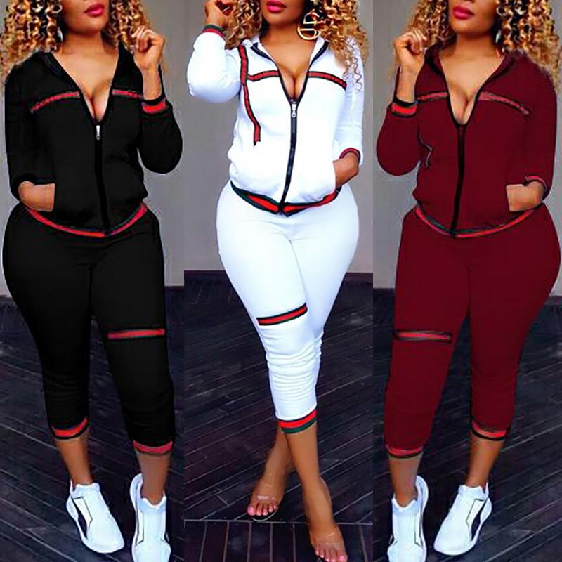 Contrast Binding Zip Front Top & Pants Set