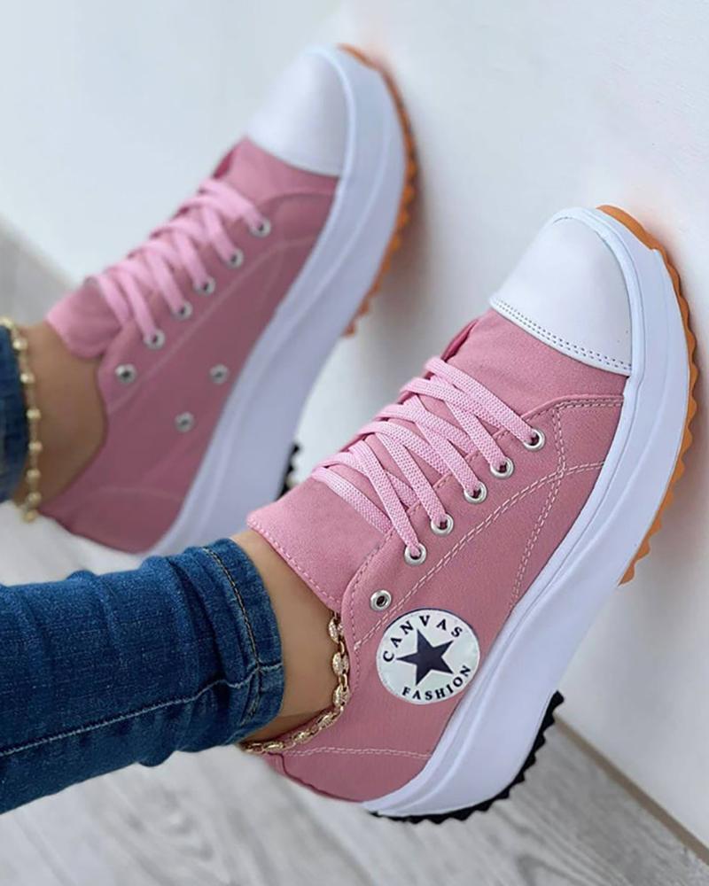 Eyelet Lace-up Flatform Canvas Shoes