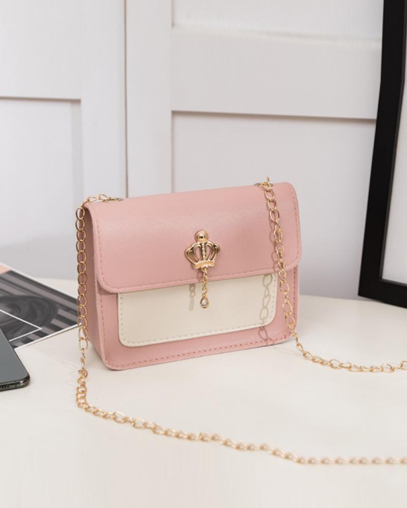 Crown Decor Lock Chain Strap Flap Shoulder Bag