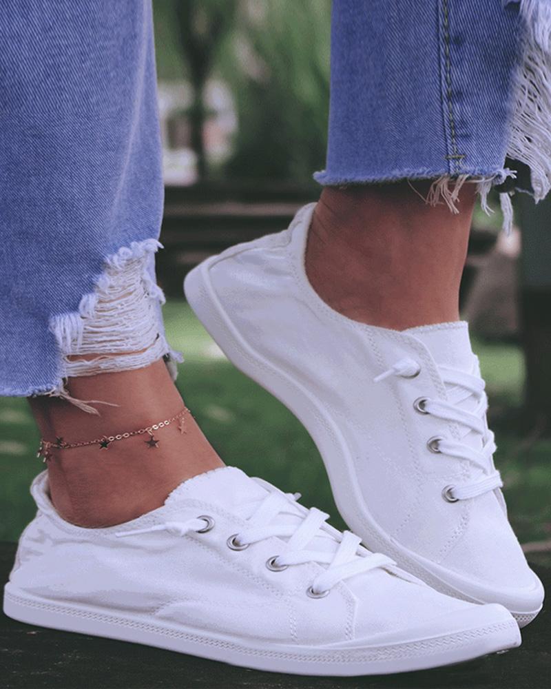 Contrast Paneled Lace-Up Canvas Sneakers