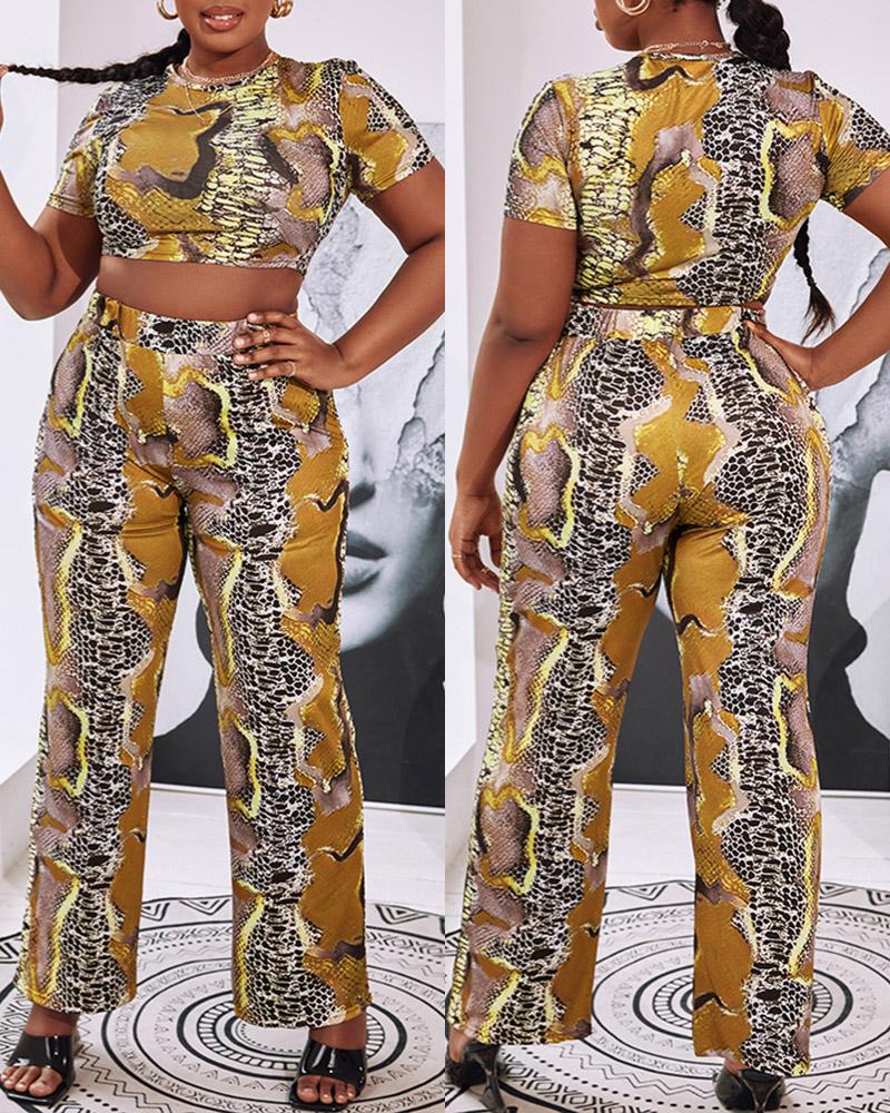 Snakeskin Print Crop Top & Pants Set