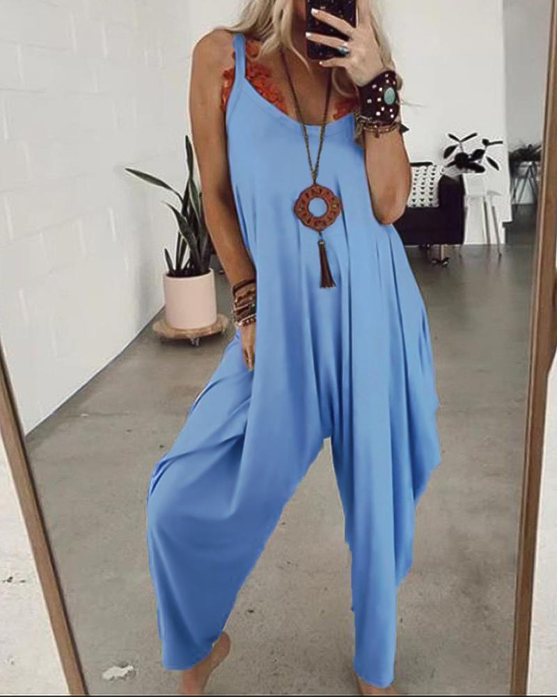 V-Neck Comfy Loose Casual Harem Jumpsuit