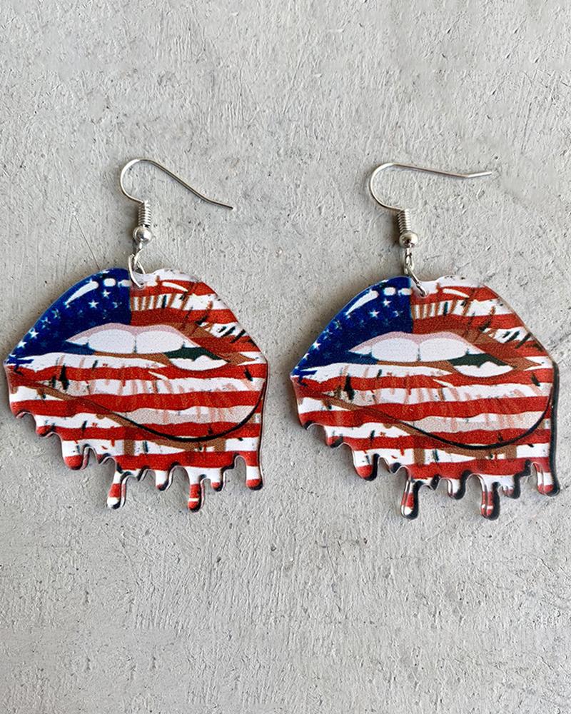 1Pair Independence Day Flag Lip Shaped Hook Earrings