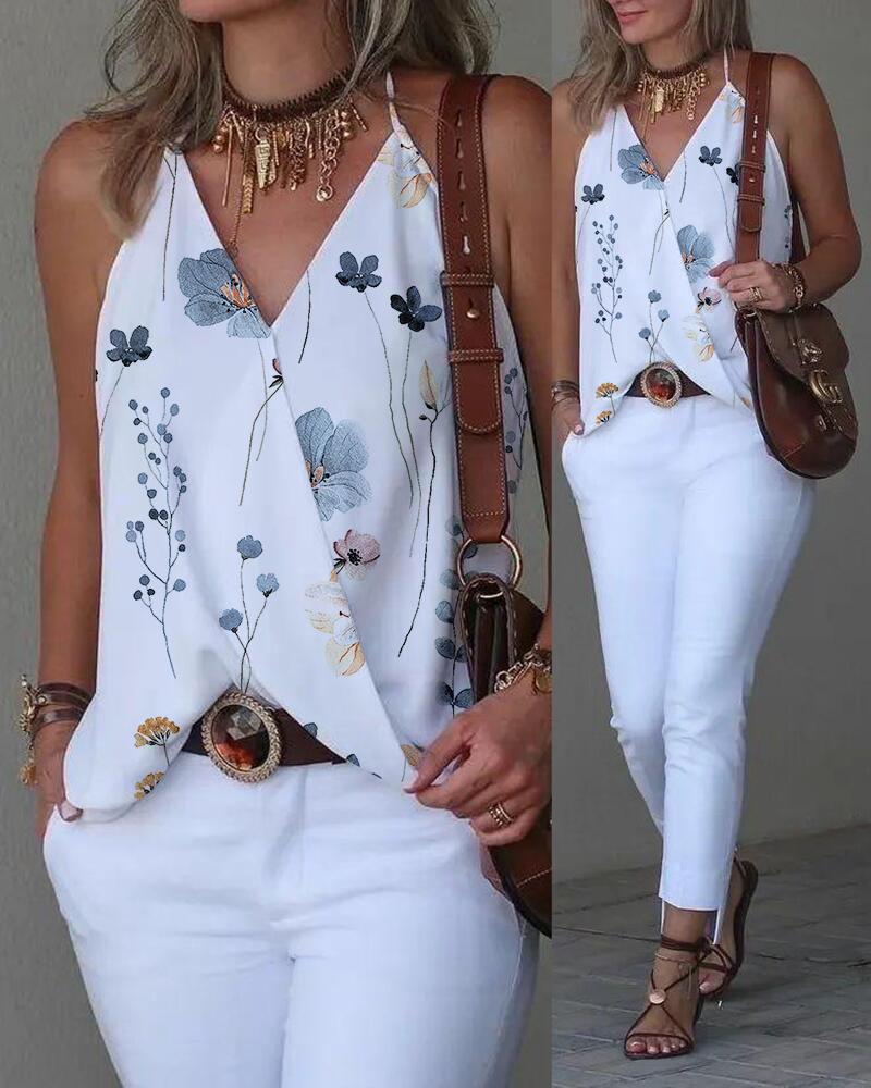 Floral Print Halter Wrap Tank Top