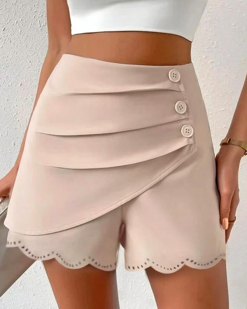   ChicMe Scallop Trim Hollow Out Ruched Shorts