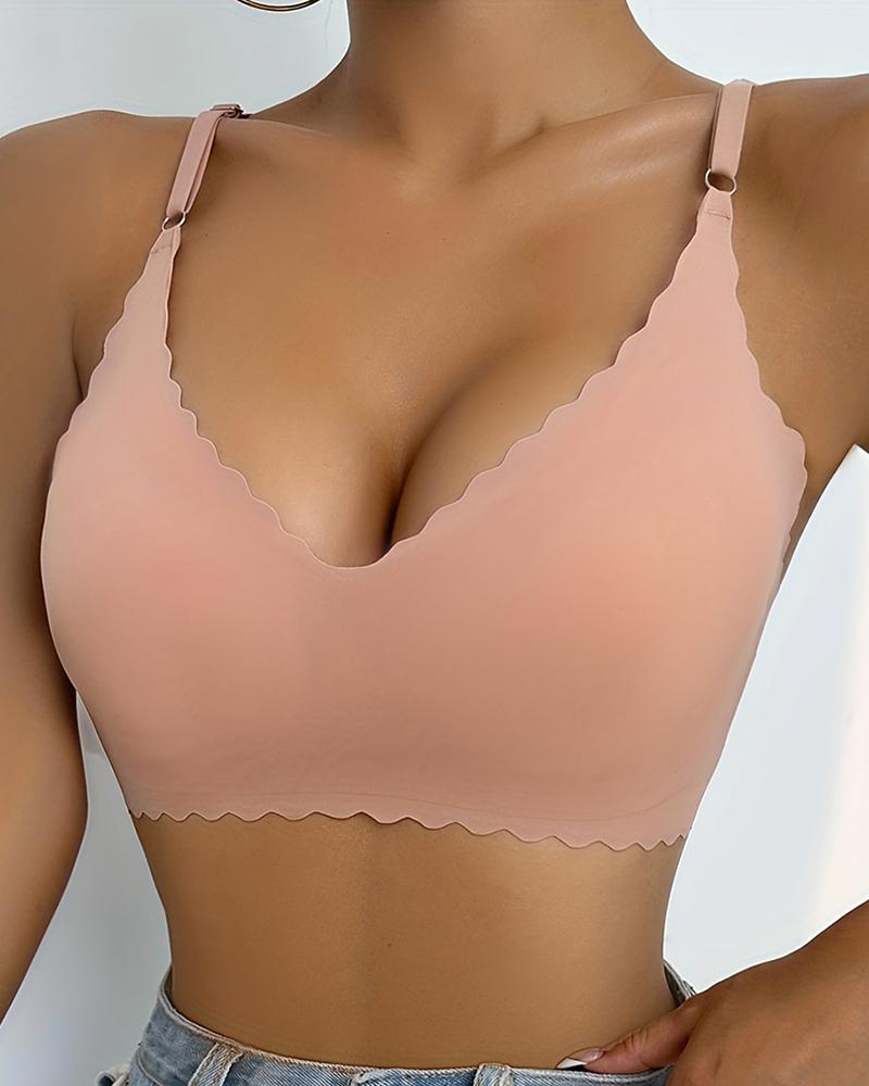 Scallop Trim Wireless Bra Comfortable Seamless Intimates Bralette