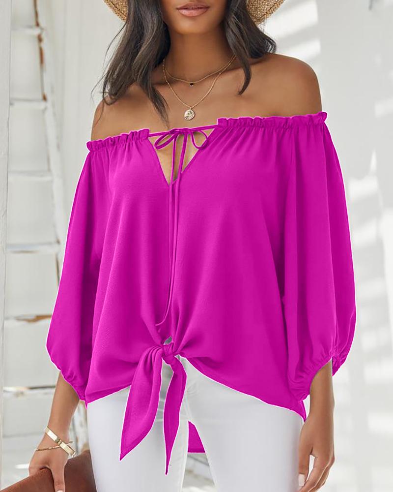 Off Shoulder Tied Detail Lantern Sleeve Top