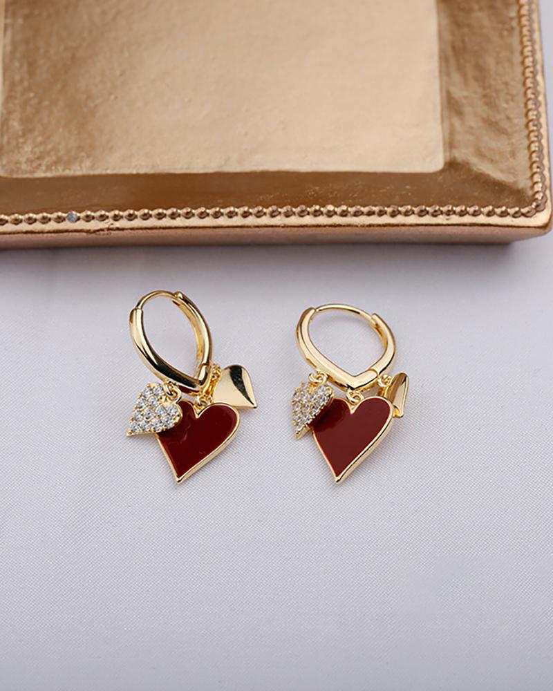 Rhinestone Decor Vintage Heart Hoop Earrings