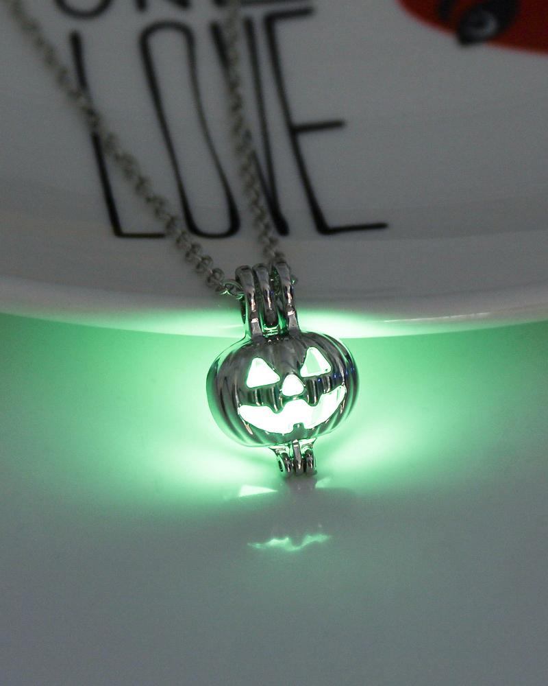 1pc Halloween Luminous Pumpkin Scary Face Pendant Necklace