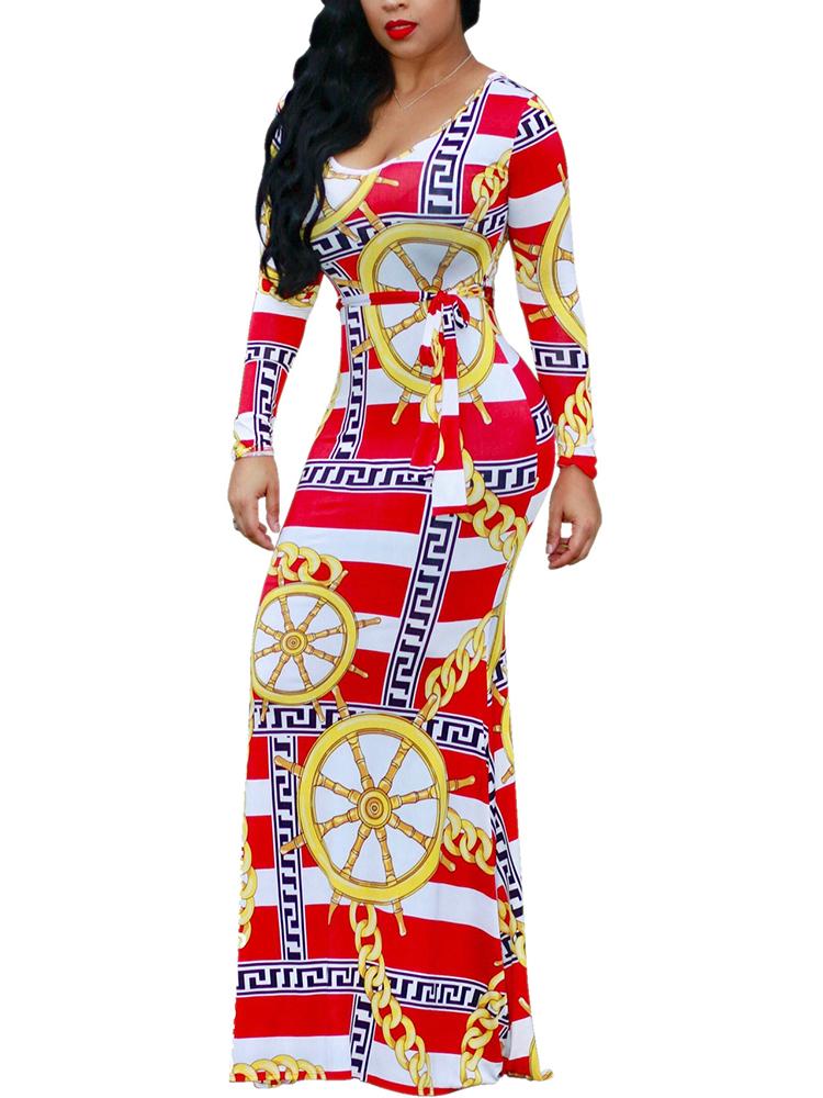 Long Sleeve Stripe Fishtail Dress