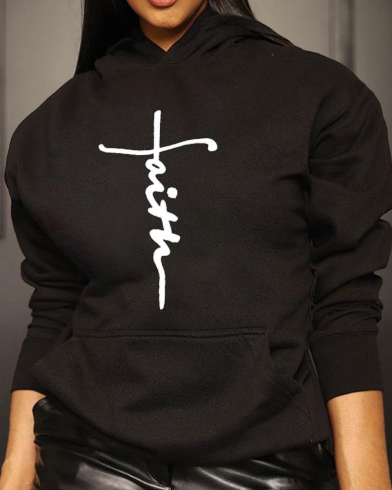 Plus Size Faith Print Long Sleeve Hoodie