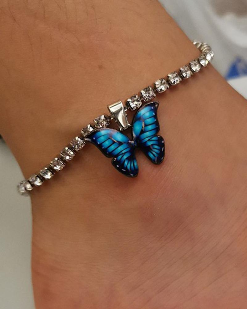 1pc Colorful Rhinestone Decor Butterfly Pendant Anklet