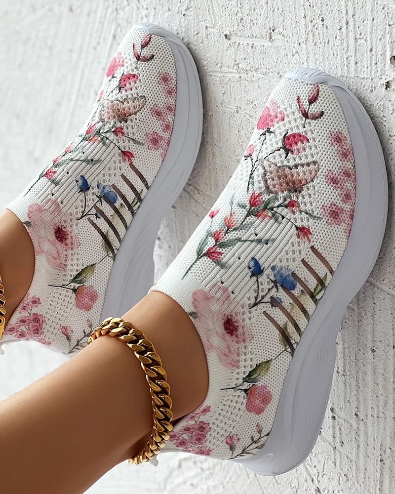 Plants Print Breathable Slip-On Casual Sneakers