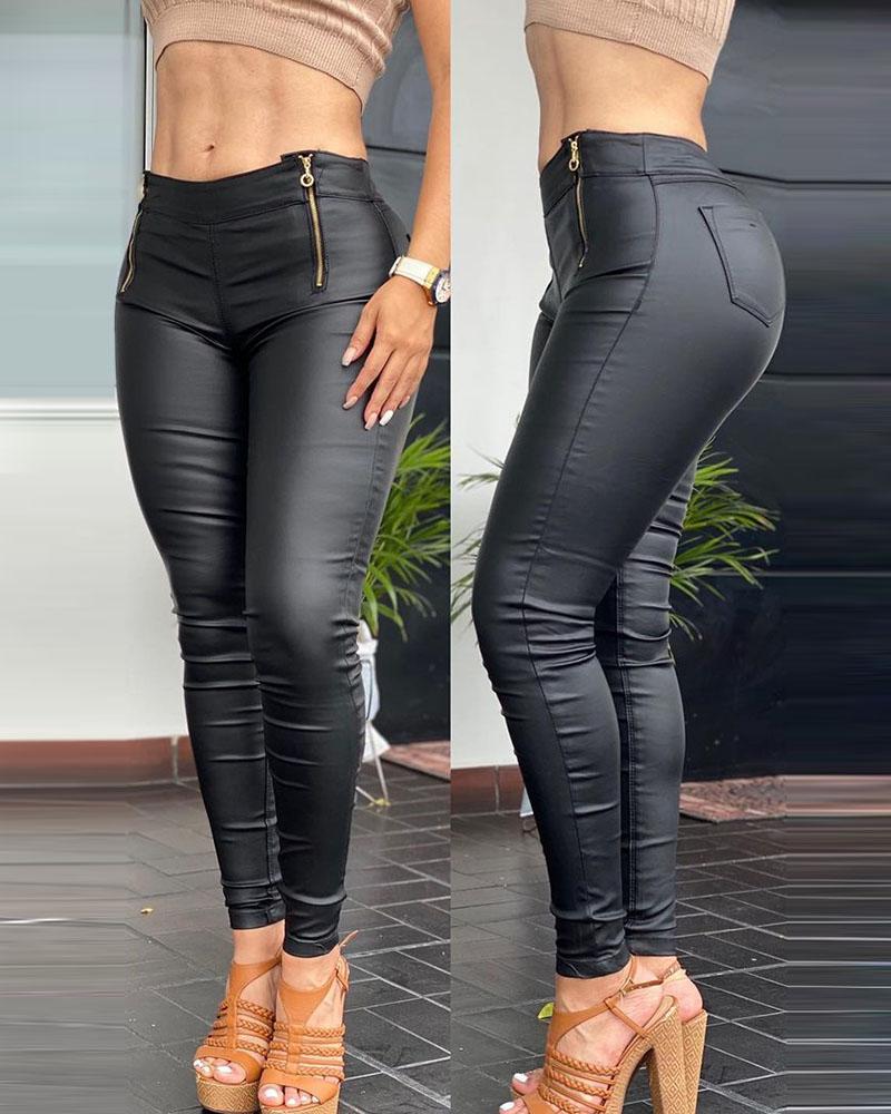 Pants&Shorts  ChicMe Plus Size Zipper Pocket Design PU Leather Skinny Pants