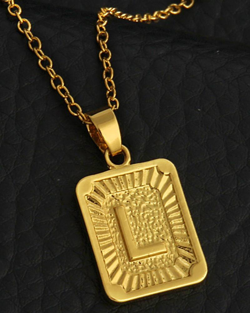 1pc Letter Embossed Square Pendant Necklace