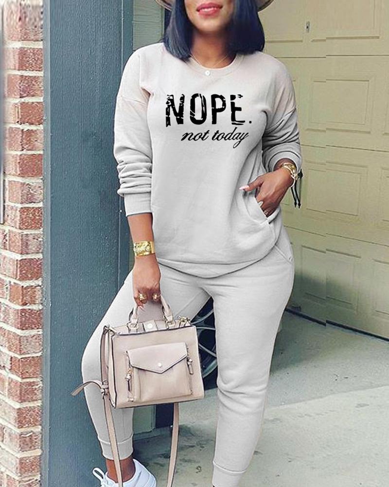Letter Print Round Neck Top & Pants Set