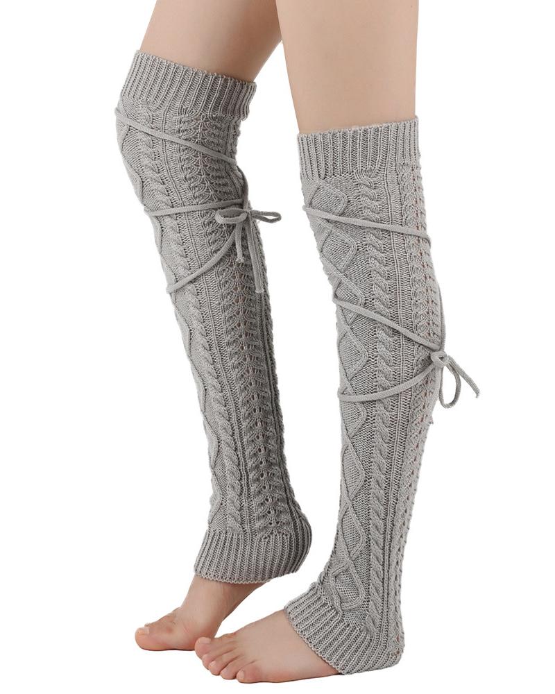 Knit Cable Crisscross Thigh-High Leg Warmers