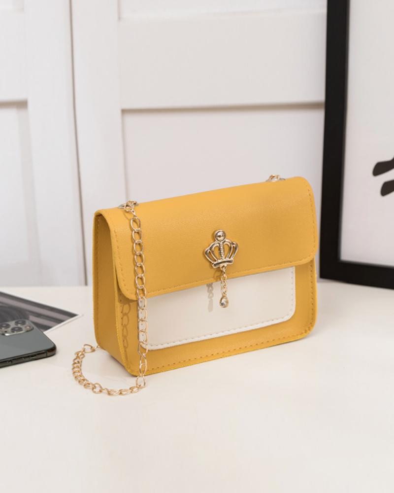 Crown Decor Lock Chain Strap Flap Shoulder Bag