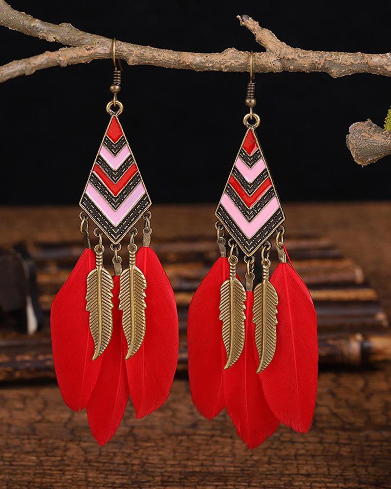 1Pair Feather Decor Dream Catcher Shaped Drop Earrings