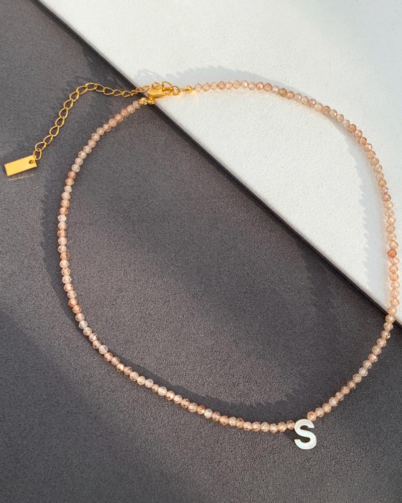 1pc Beaded Crystal Letter Pendent Necklace