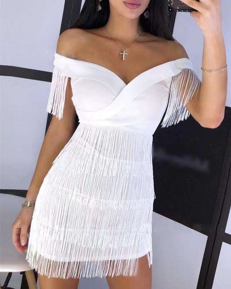 Off Shoulder Tassel Design Party Dress