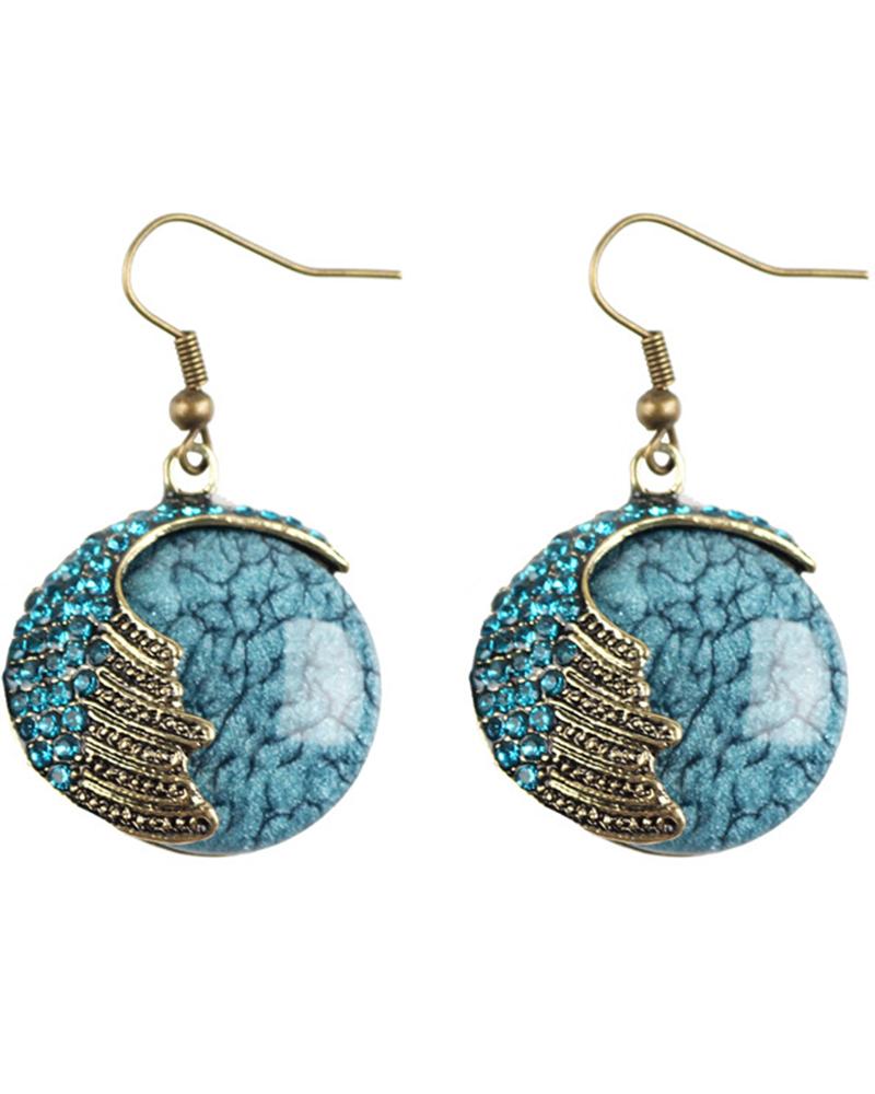1Pair Retro Peacock Tail Pattern Geometry Hook Earring