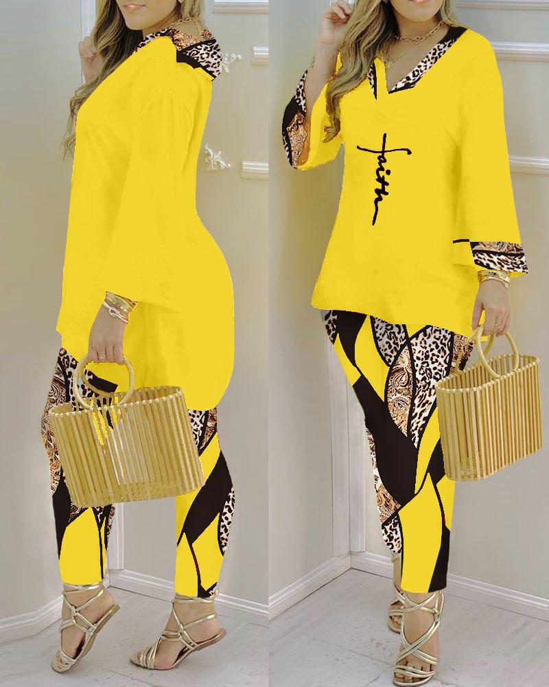 Plus Size Faith Baroque Leopard Print Top & Pants Set