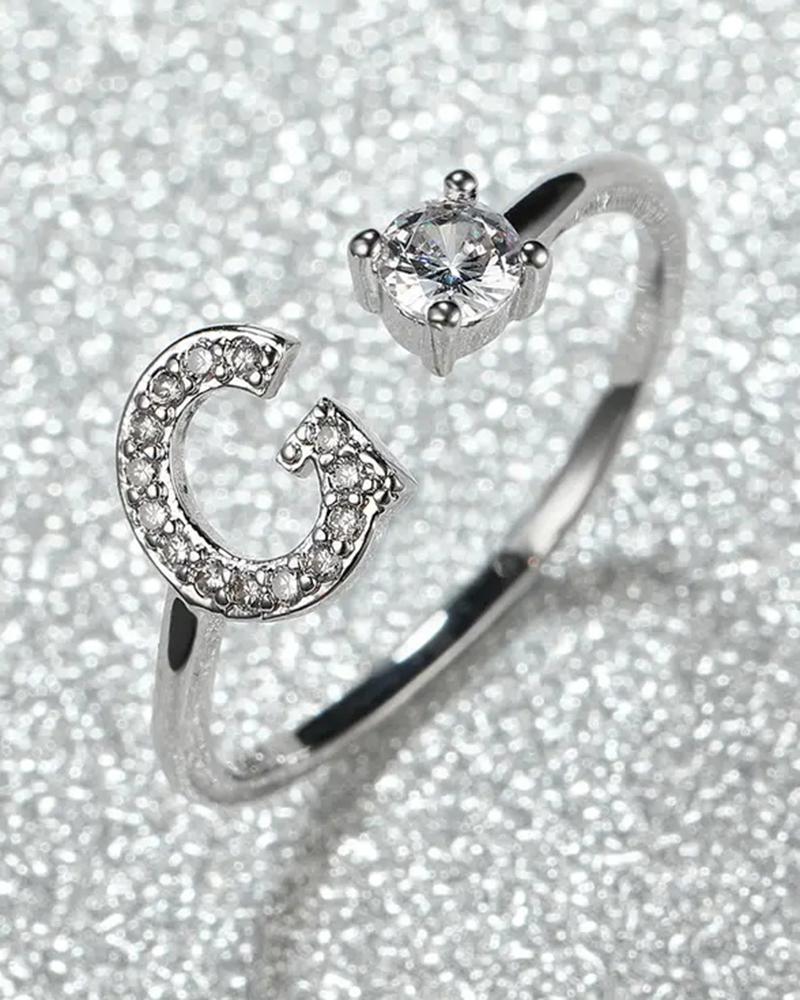 1pc Rhinestone Letter Shaped Opening Ring