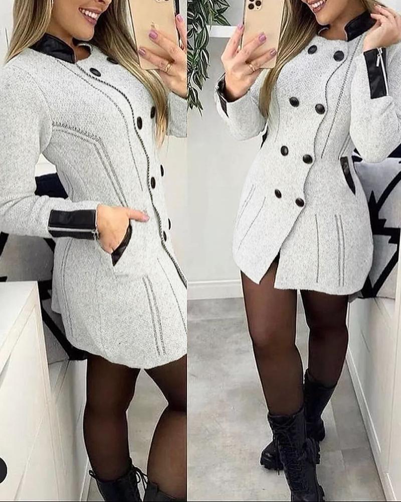 Contrast Paneled Pocket Design Knit Coat