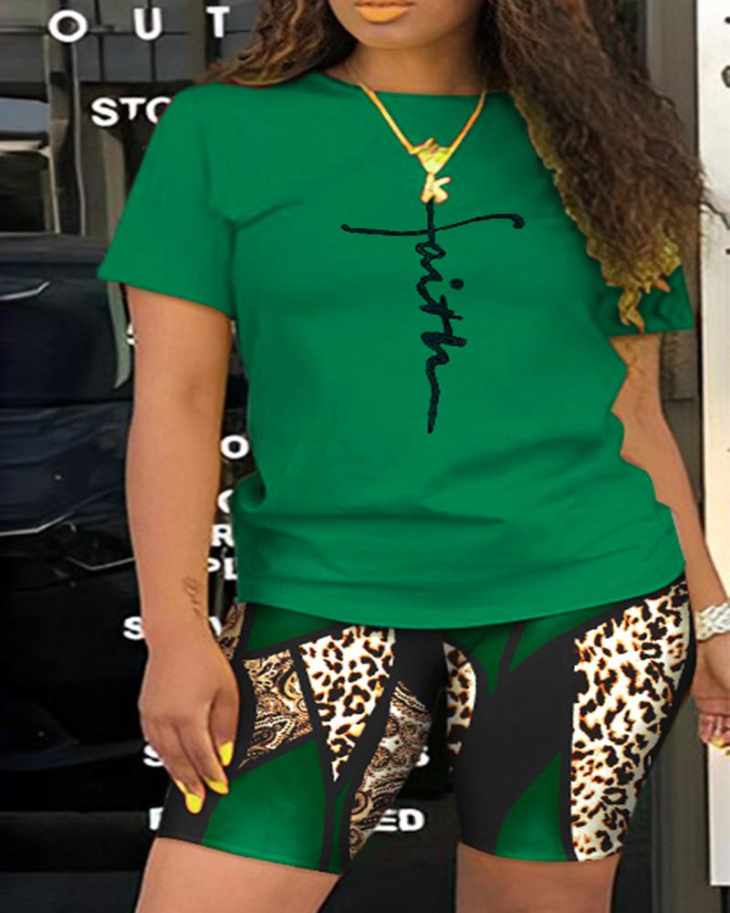 Plus Size Faith Baroque Leopard Print Top & Shorts Set