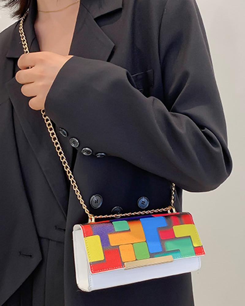 Vintage Colorblock Flap Square Shoulder Bag