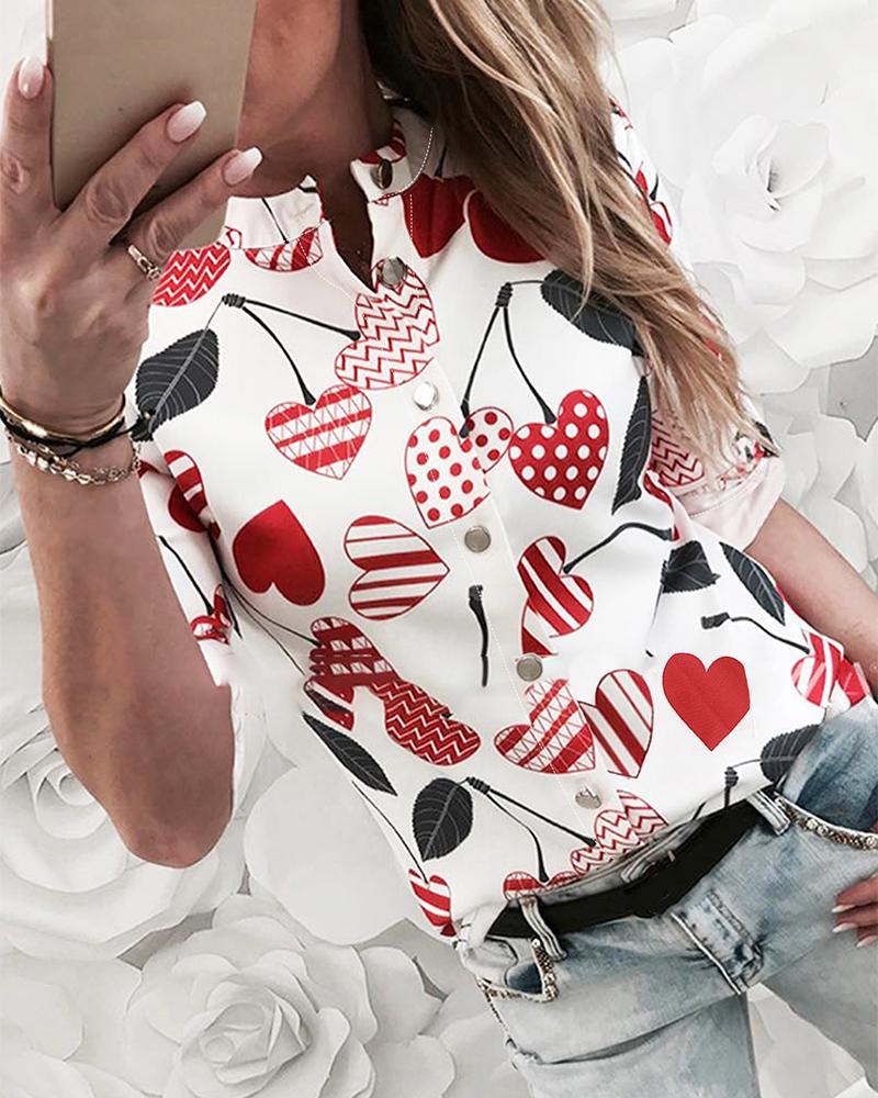 Long Sleeve Cherry Print Casual Shirt