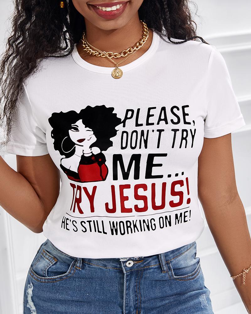 Figure Letter Print Short Sleeve Casual T-shirt