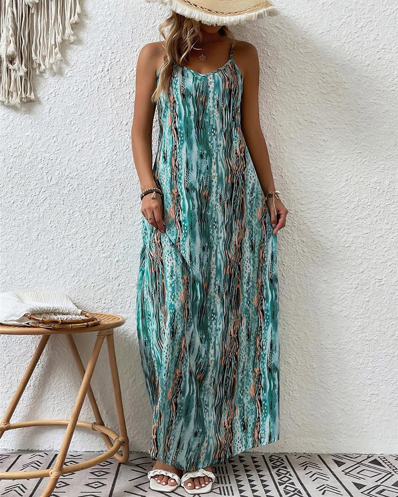 Abstract Print Spaghetti Strap Maxi Dress