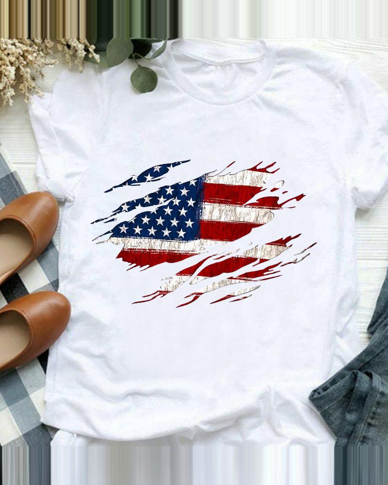 Independence Day Flag Print Short Sleeve T-Shirt