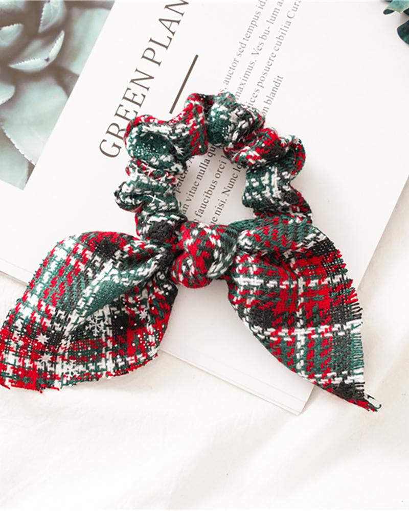 Christmas Plaid Print Ear Design Scrunchie