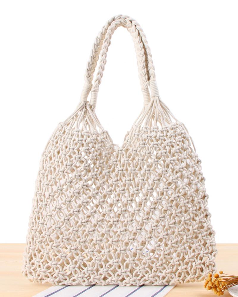 Crochet Braided Hollow Out Beach Handbag