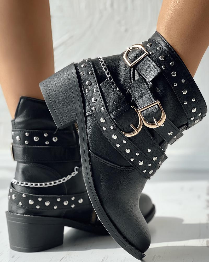 Studded Buckled Thermal Snow Boots