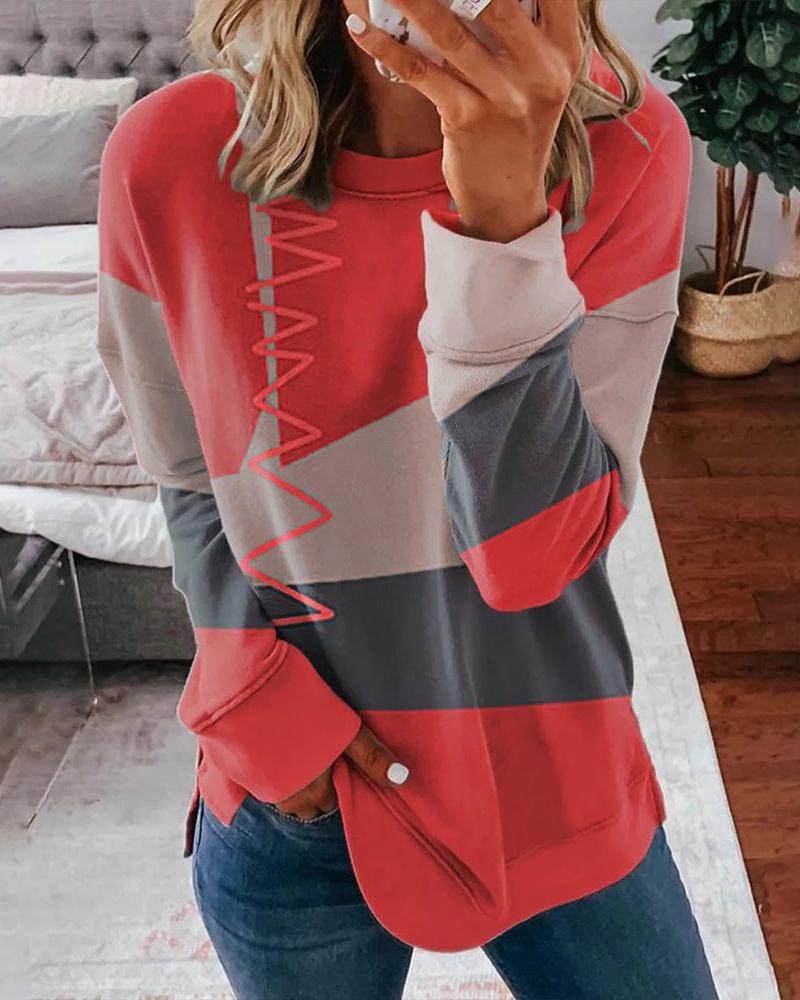 Colorblock Long Sleeve Casual Top