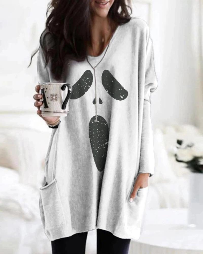 Sweats & Hoodies Halloween Ghost Print Pockets Design Top