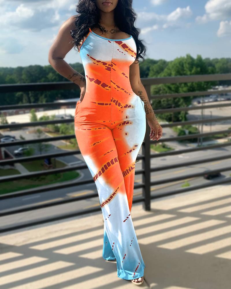 Tie Dye Print U-Neck Spaghetti Strap Jumpsuit