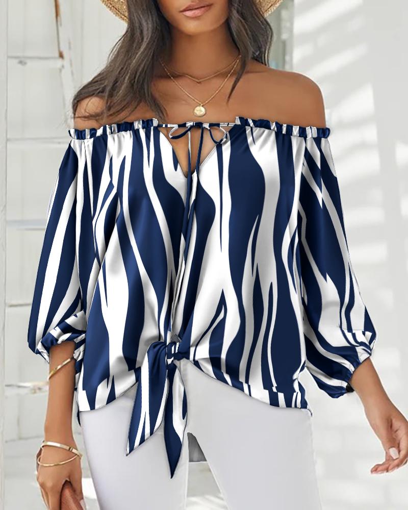 Off Shoulder Striped Print Long Sleeve Top