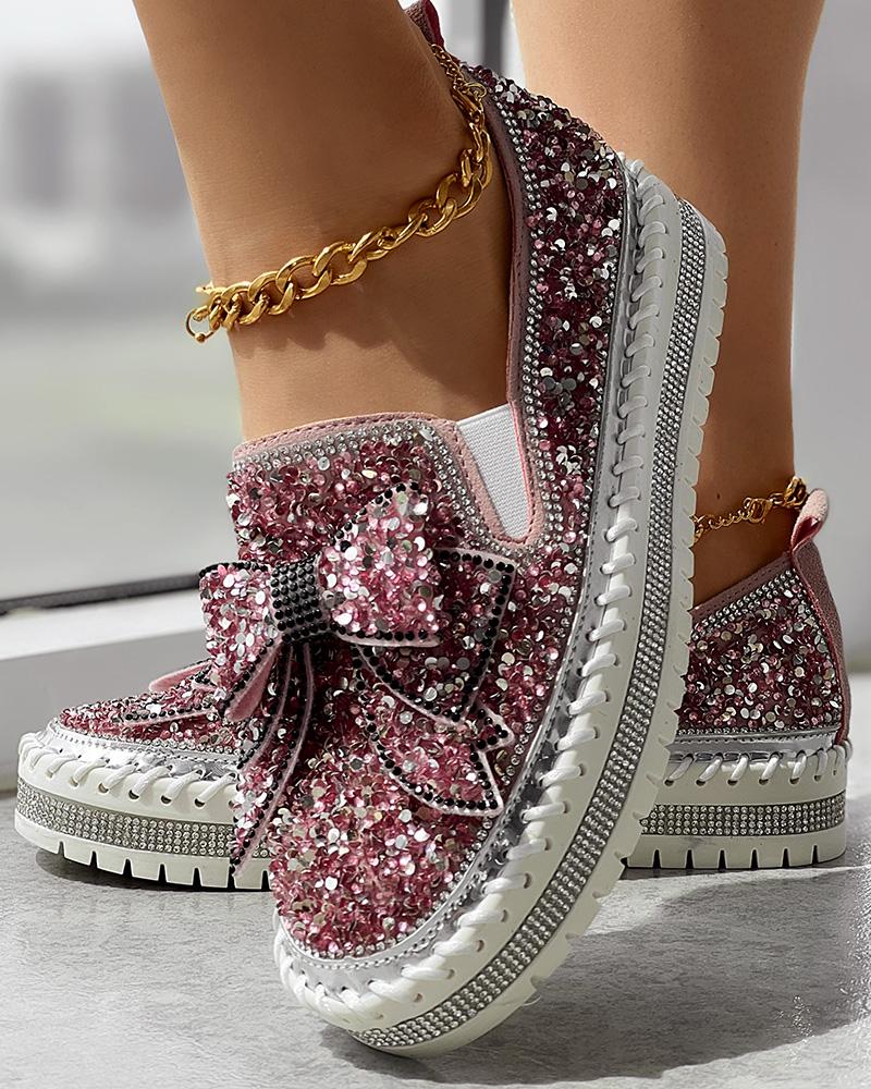 Bowknot Design Platform Sequin Loafers