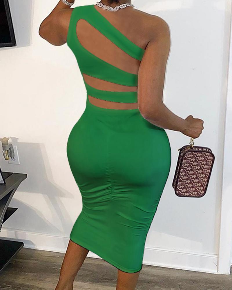 Ruched Cutout One Shoulder Bodycon Dress