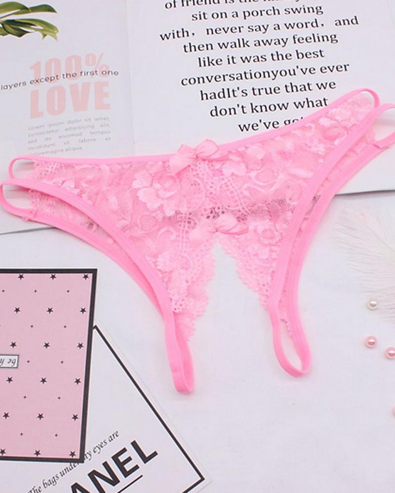 Cutout Crochet Lace Bowknot Design Crotchless Thong