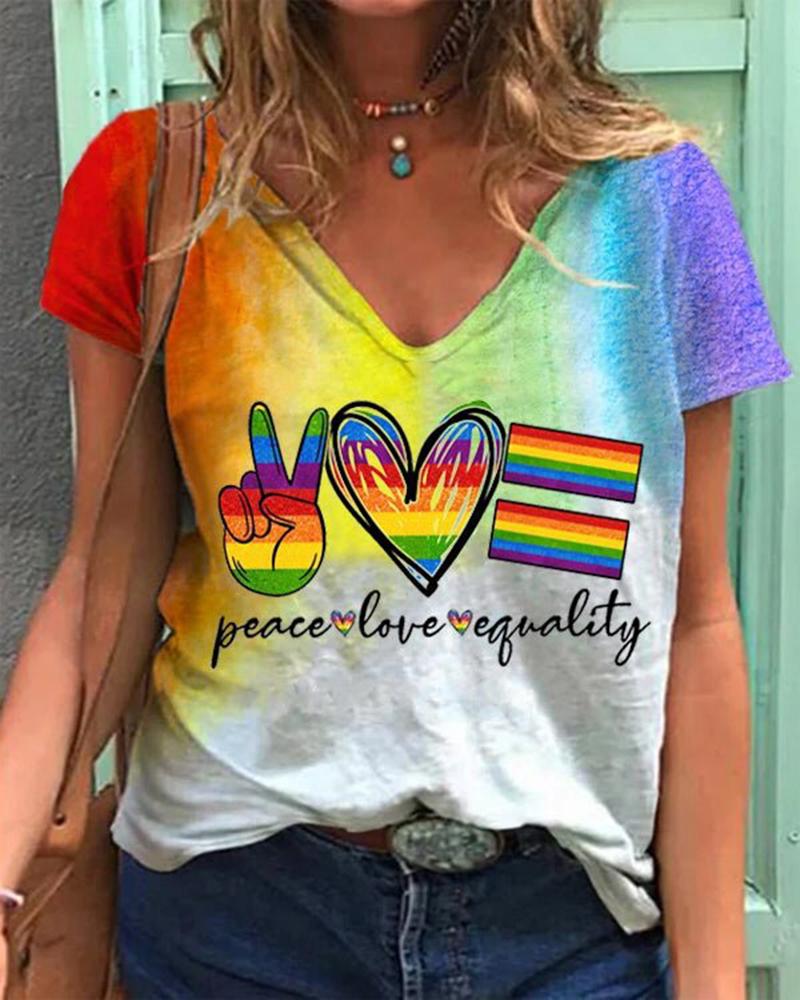 Pride Month Rainbow Graphic Letter Print Ombre T-shirt